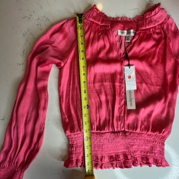 NEW Catherine Malandrino X-Small Silky Long Sleeve Ruffle Blouse Tango Pink - Picture 12 of 15